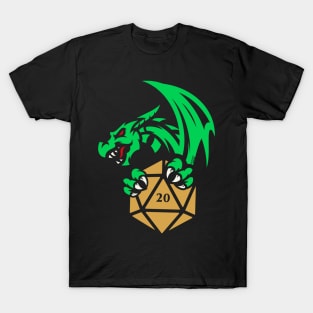 Green Dragon with D20 Dice Tabletop RPG Addict T-Shirt